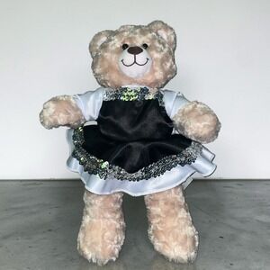 Build-A-Bear Workshop Tan Plush Teddy Bear in Black White Sequin Dress Outfit